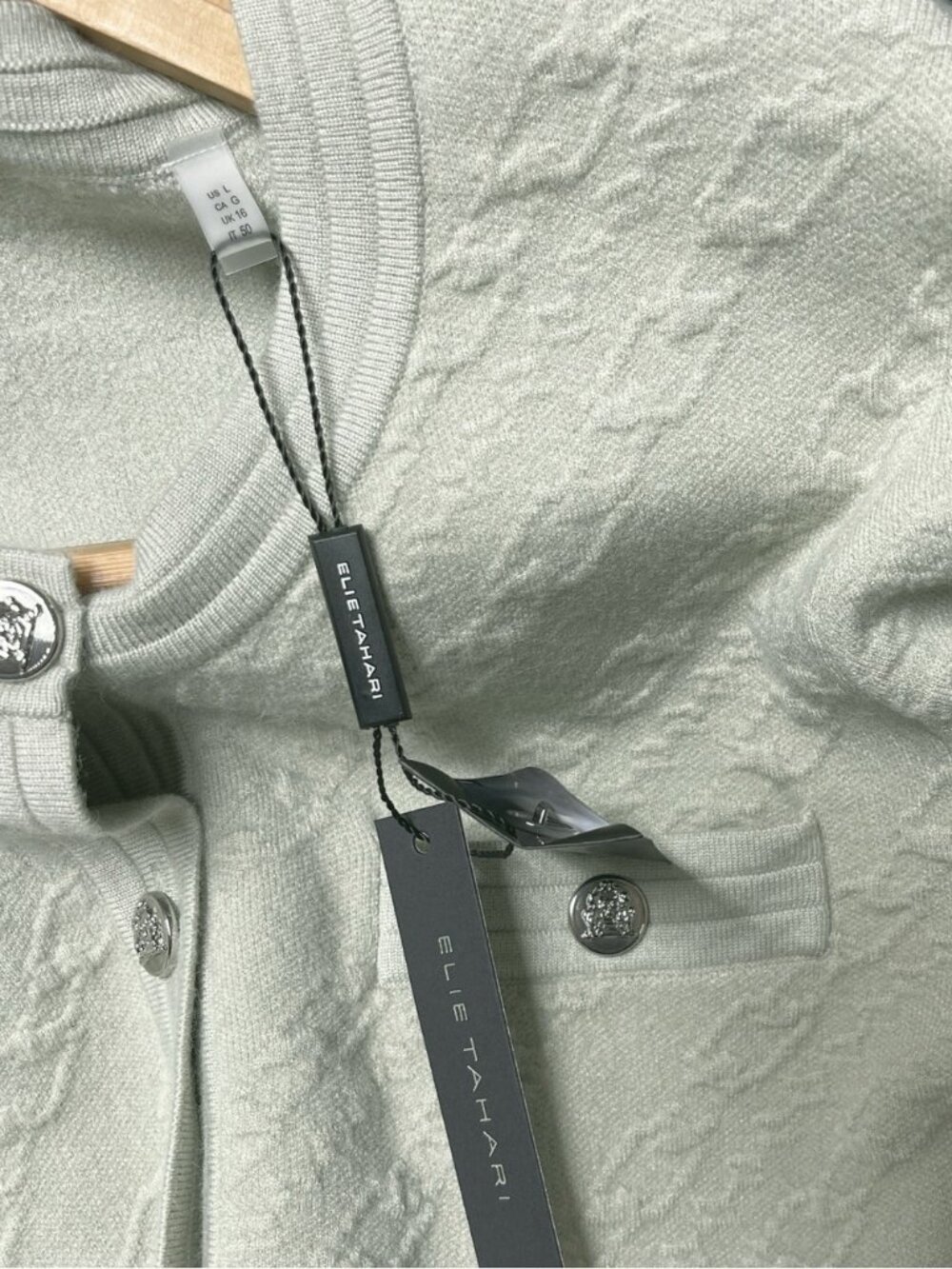 ELIE TAHARI Mineral Sage Long Sleeve Classic Buttons Front Cardigan Women’s L - Picture 6 of 8